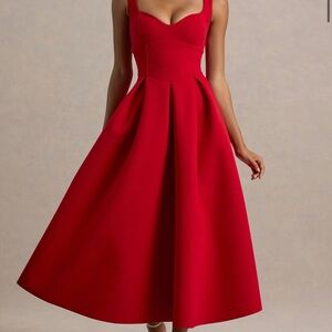 ROSEMARY
Red Sweetheart-Neck Corset Midi Dress